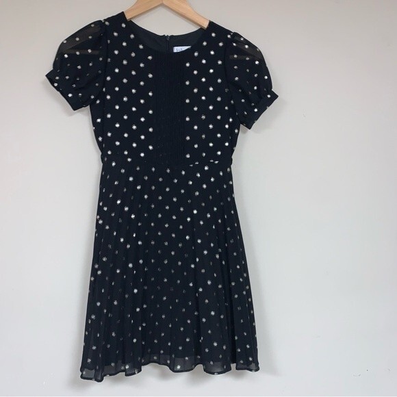 Black Gold Pleated Flowy Fit & Flare Dress Girl’s 10 Party Graduation Polka Dots - Picture 1 of 6
